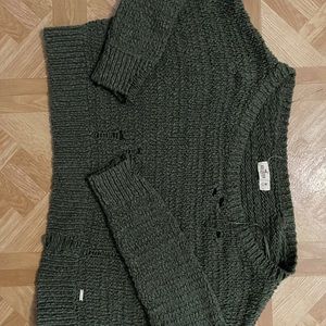 Green distressed sweater